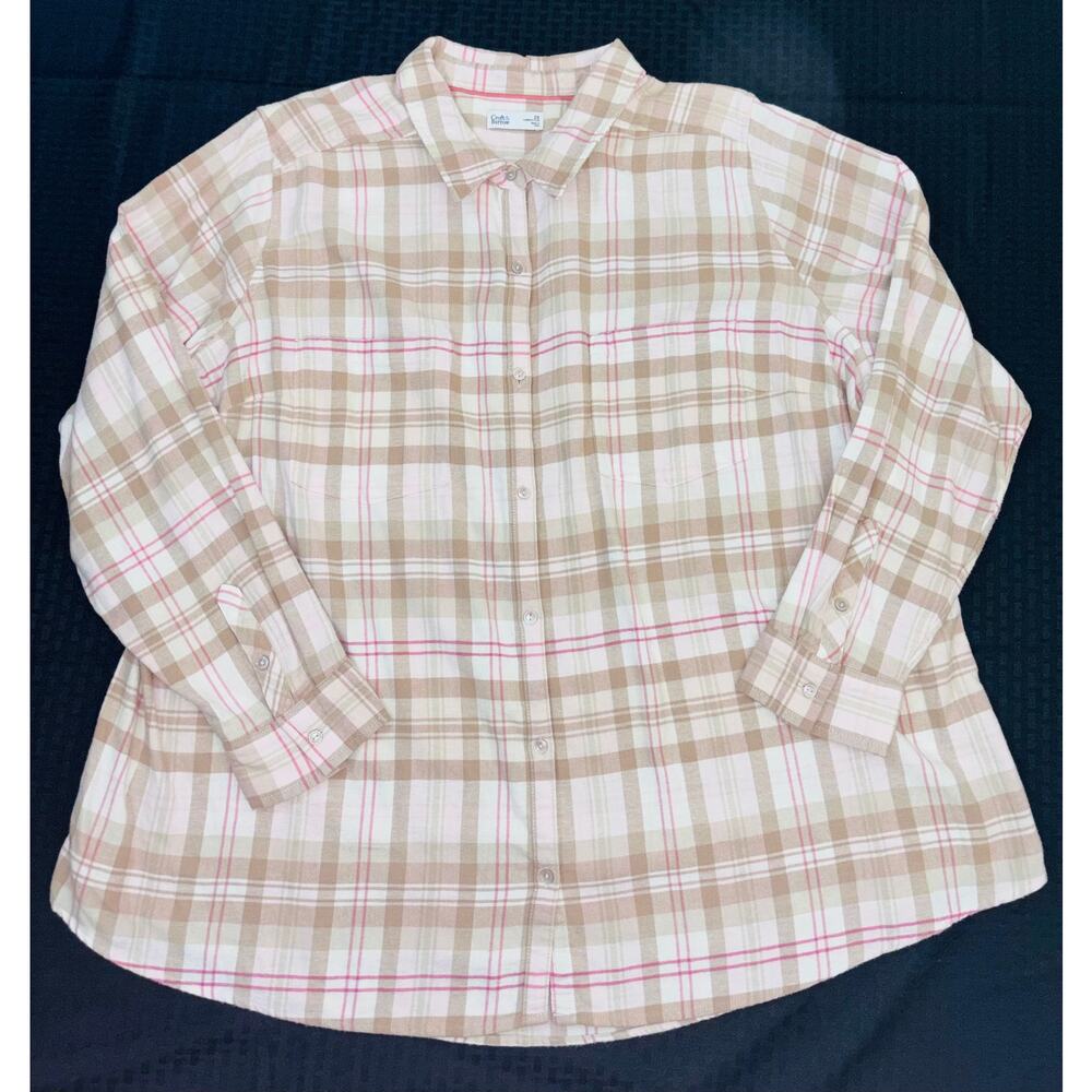 Croft & Barrow Women's Feminine Flannel, Pink and Tan, Women's 2X NWT